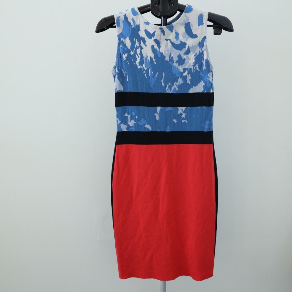 St. John Sheath Dress Size 4 Multicolor Knit Color Block Wool Blend‎ Sleeveless
